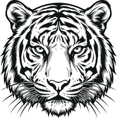 Obraz premium Intricate tiger head portrait line art vector illustration with predator portrait wildlife illustration monochrome ferocious