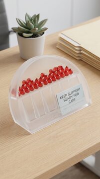 Red Blood Donation Drops in a Transparent Holder Promoting Support and Care