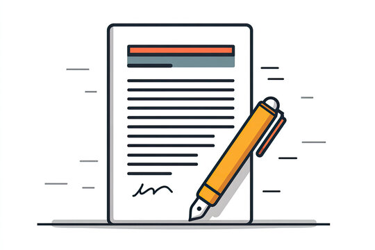 Contract linear icon. Text document with pen. Agreement paper. Thin line illustration. Contour symbol. Vector isolated outline drawing 
