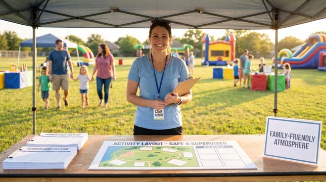 Summer Childcare Administrator with Activity Schedule at Camp