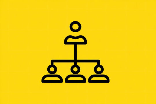 Company hierarchy concept linear icon yellow background . Leadership thin line illustration. Organization structure contour symbol. Vector isolated outline drawing 