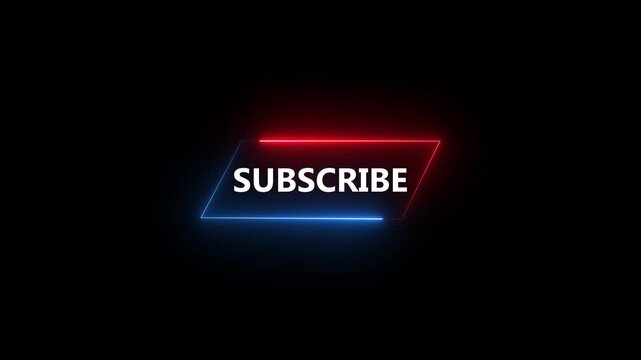 neon subscribe button icon animation with red and blue glowing frame on black background,