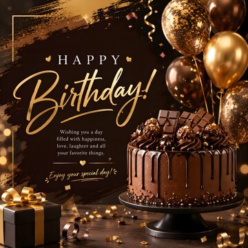 Happy birthday celebration with cake and balloons
