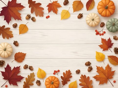 Autumn leaves and acorns scattered pattern