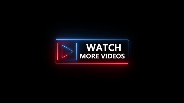 neon watch more button icon animation with glowing blue and red light effects on black background