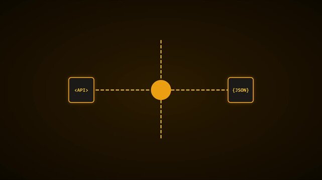 Api data integration concept with json exchange and network connectivity animation 4k