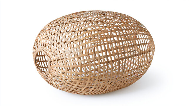 Traditional Bamboo Fishing Trap Isolated on White Background