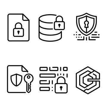 Data Security and Information Protection Outline Vector Icon Pack for Database and Privacy
