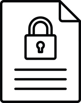 Secure Document Outline Vector Icon with Lock for Data Protection