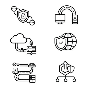 Cyber Security and Data Protection Outline Vector Icon Pack for Network, Cloud and Digital Security