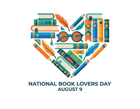 National book lovers day august 9 heart shape composition with books