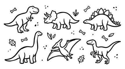 Cute black and white dinosaur vector illustration set © DzikriAdi