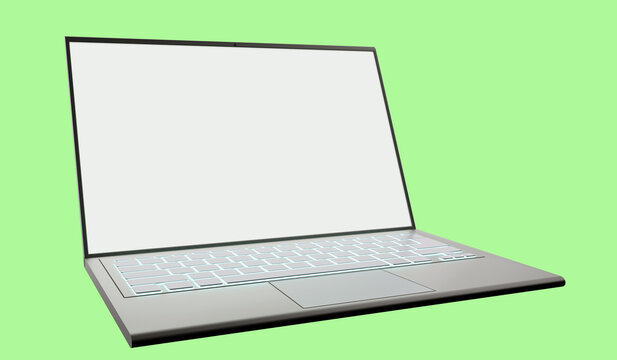 Computer technology. Laptop with a blank display prepared for software presentation, website mockup, online business, remote work and digital marketing. 3D image