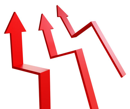 Financial analytics. Upward trend arrows illustrate business growth, investment performance, market recovery, revenue increase and positive economic indicators. 3D image