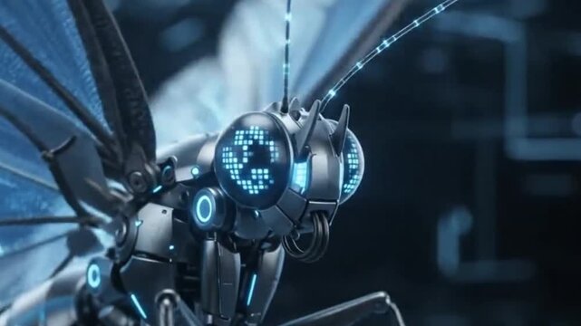 Mechanical butterfly robot with digital blue eyes