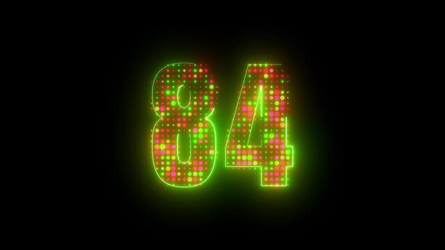 Bold illuminated figure 84 emerging from vibrant neon dot artwork