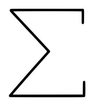 Hand-drawn Greek capital sigma symbol vector icon, minimalist black outline mathematical typography on white background, simple sketchy line art style illustration