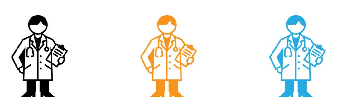 Three stylized doctors icons in different colors