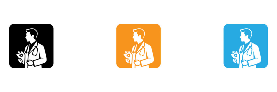 Three medical professional icons with different background colors