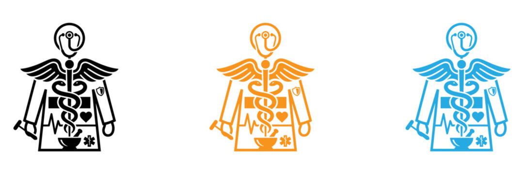 Three stylized human figures with different color outlines walking together