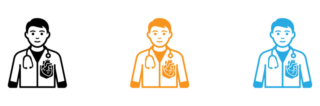 Three cheerful doctors with stethoscopes standing together