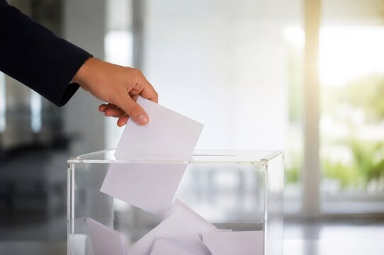 Hand casting vote into ballot box at election