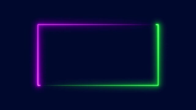 neon rectangle border frame in the shape rectangle glowing and futuristic energy line animation.Glowing neon rectangle frame line .