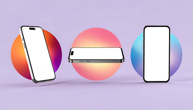 Flat lay phone mockups with gradient background and copy space