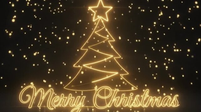 Glowing neon christmas tree line art animation