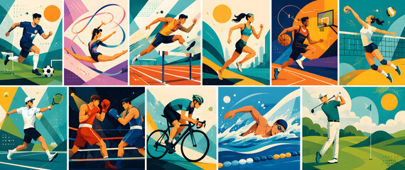 Fototapeta premium Collage of diverse sports athletes in action