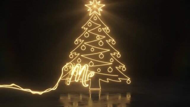Glowing gold christmas tree outline animation