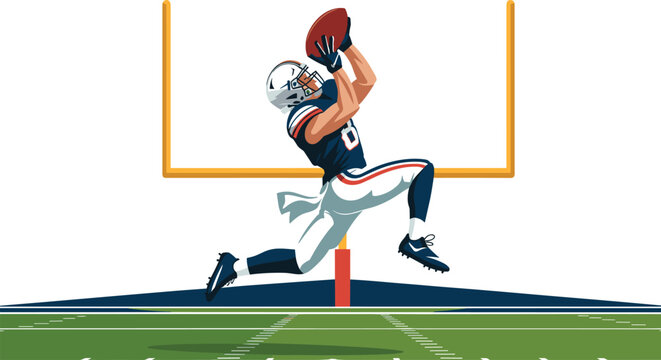 American football player catching a ball in the end zone