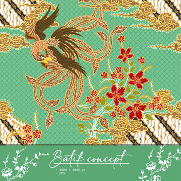 Batik Phoenix and Floral Intricate Background