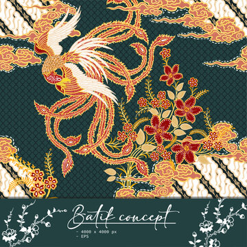 Batik Phoenix and Floral Intricate Background
