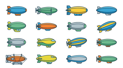 Colorful blimp and zeppelin illustration set. © gudangPIXEL