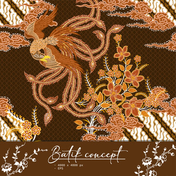 Batik Phoenix and Floral Intricate Background