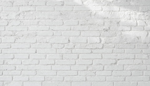 A textured white painted brick wall surface with soft natural light casting subtle shadows across the uneven masonry and mortar joints texture
