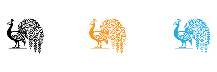 Fototapeta premium Three stylized emu birds in different colors standing side by side