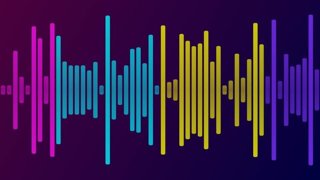 Colorful sound wave visualization representing audio frequency and amplitude with gradient hues against a dark backdrop