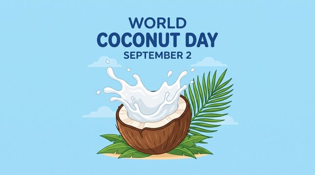 Coconut with water splash on world coconut day