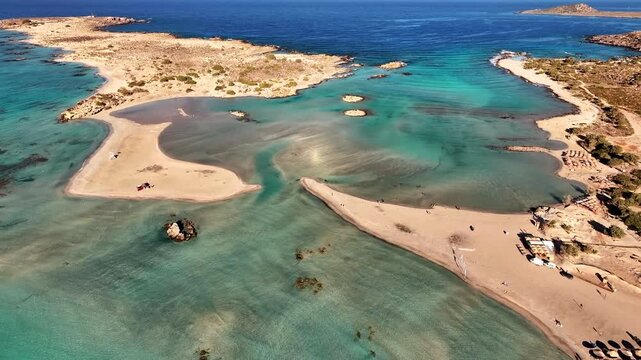 Aerial view of Elafonisi lagoon and beach in Crete, Greece