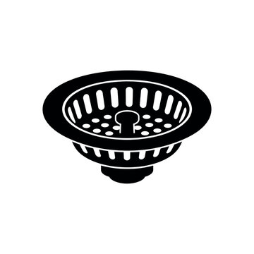 Black silhouette of a kitchen sink drain strainer with perforated holes
