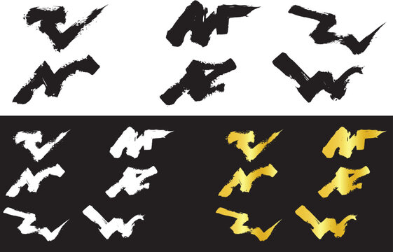 Abstract Geometric Zigzag Brush Strokes Set with Black White and Gold Texture Variations for Graphic Design