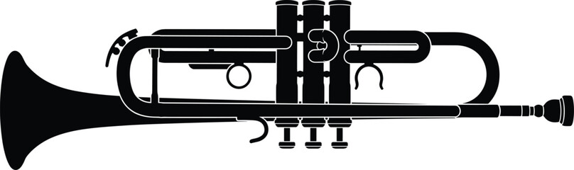 Black Silhouette Trumpet Vector Illustration of Brass Musical Instrument for Music Design © MDGOLAP
