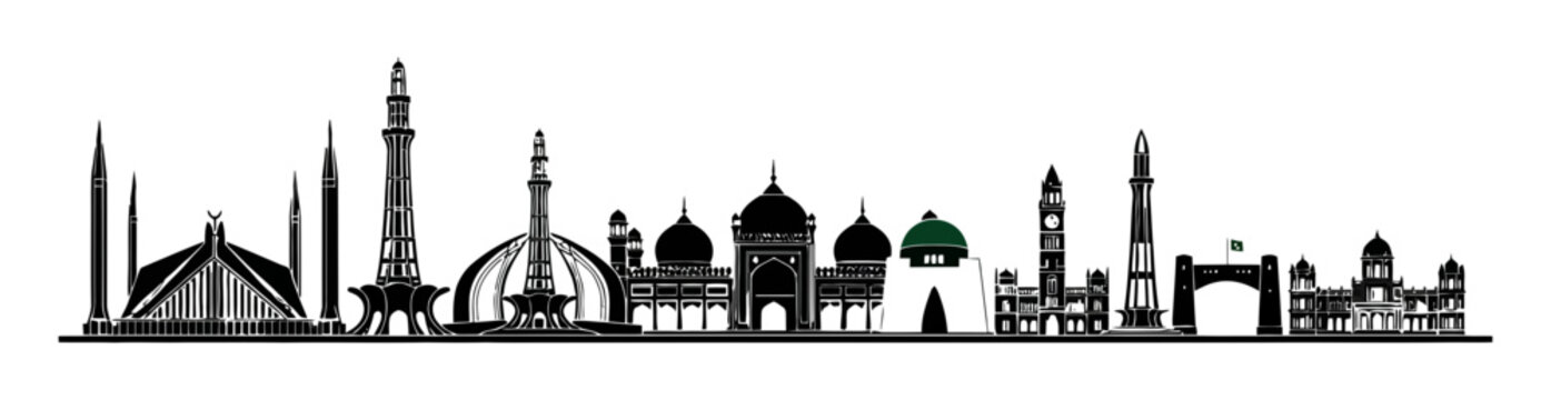Pakistan city skyline silhouette. Famous landmarks of Pakistan in a vector illustration.