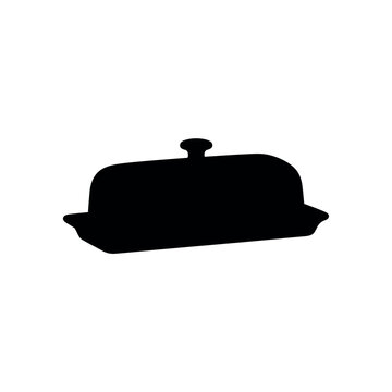 Black silhouette of a rectangular butter dish with a lid and knob