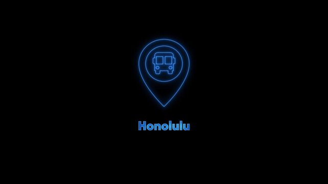 Honolulu bus station neon map marker animation for travel and public transport apps hawaii