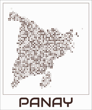 Panay digital style map. Small square dots on white background. Dotted shape of the island. Panay map and title. Amazing vector illustration.