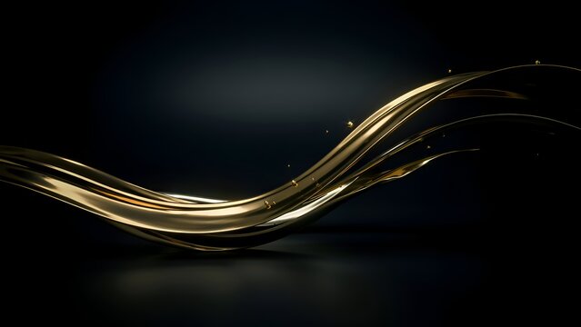 Golden ribbon like curves a 3d rendering with a dark background