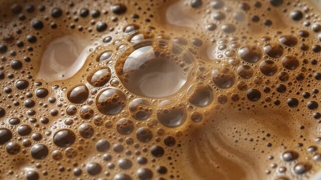 Close up of coffee foam bubbles popping